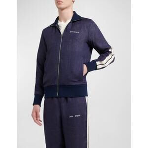 PALM ANGELS Classic Linen Logo Jacket In Navy Blue